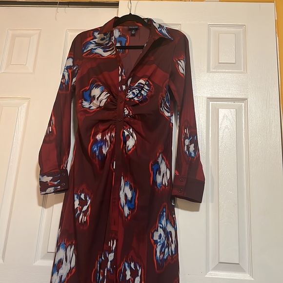 Scoop NYC Ruched Printed Button Front Midi Dress - Picture 4 of 8